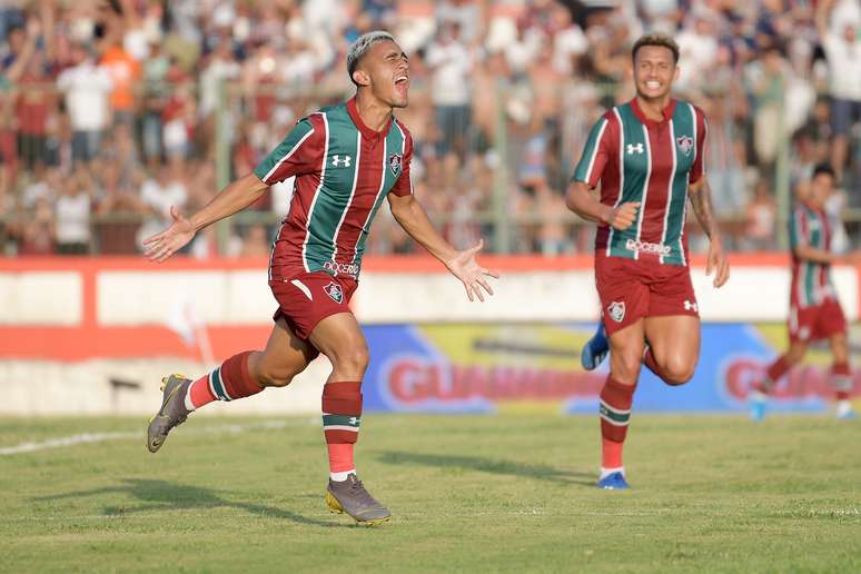 Comemoração do gol de Gabriel, do Fluminense, na contra o Bangu, válida pela 3ª rodada da Taça Guanabara 2020