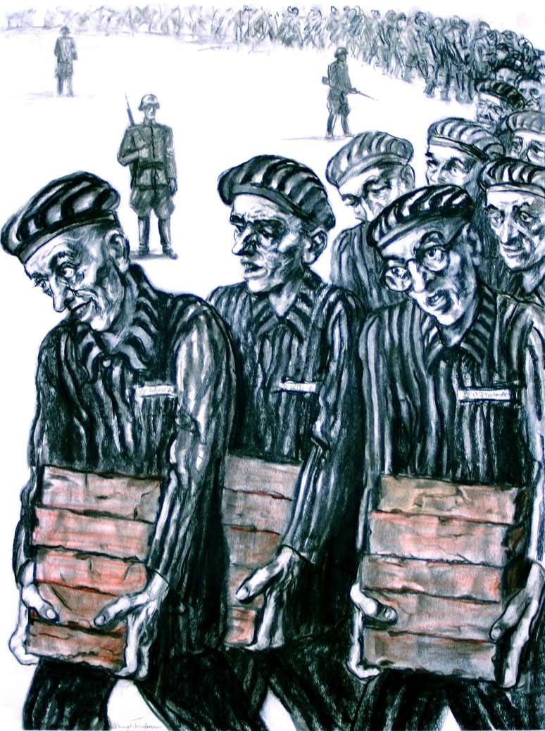 Obra "Marcha forçada dos prisioneiros carregando tijolos"
