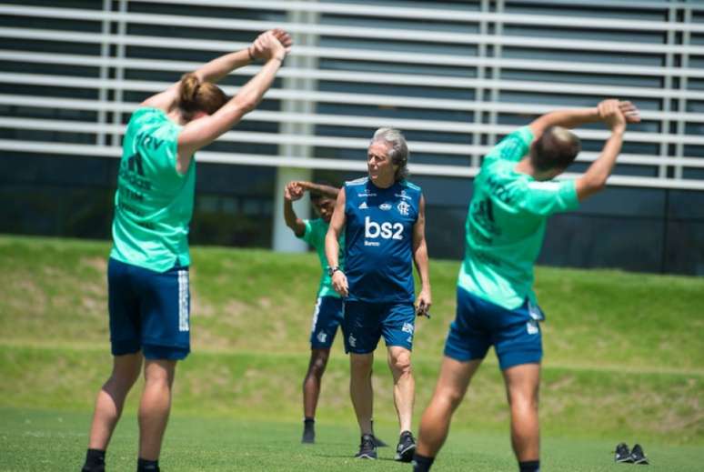 Jorge Jesus durante a primeira atividade do Flamengo em 2020, no Ninho do Urubu (Foto: Alexandre Vidal/Flamengo)