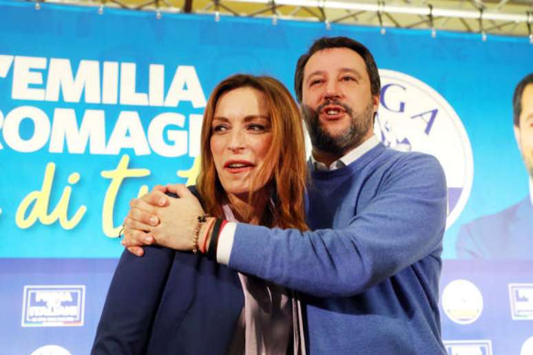 Matteo Salvini com sua candidata na Emilia-Romagna, Lucia Borgonzoni