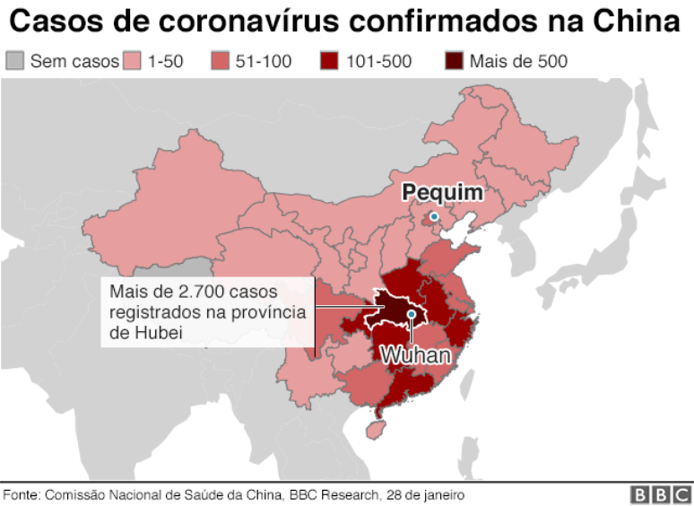 Casos de coronavírus confirmados na China