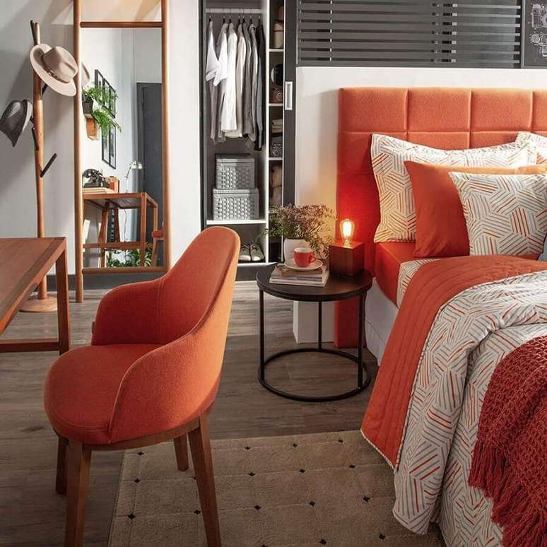 25. Cor terracota para decora&ccedil;&atilde;o de quarto moderno &ndash; Foto: Pinterest