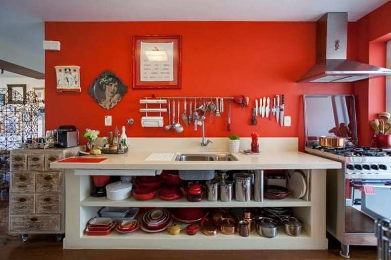 37. Cores para cozinha moderna vermelha.