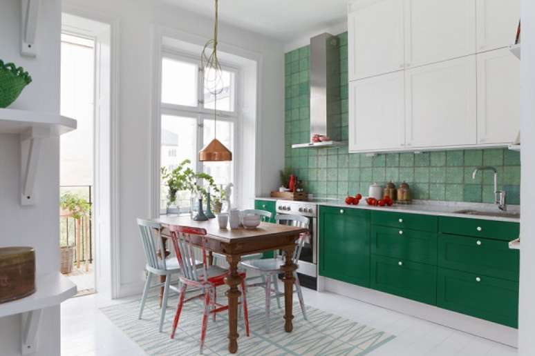 4.  As cores para cozinha em verde representam a natureza, tranquilidade e bem-estar.
