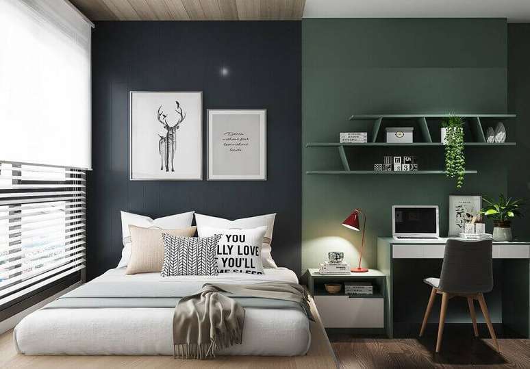 43. Modelos de quarto modernos decorados com parede de duas cores – Foto: Pinterest