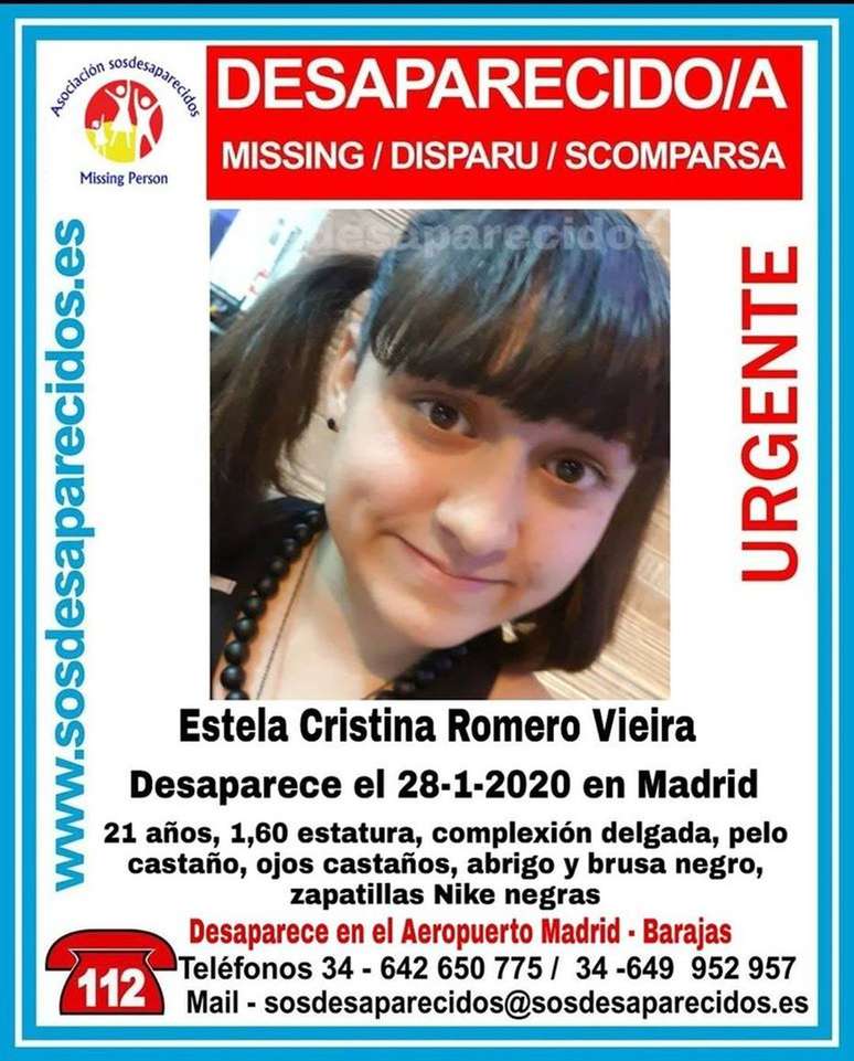 Site de buscas espanhol divulgou retrato e pede informações sobre o paradeiro da brasileira Estela Cristina Romero Vieira