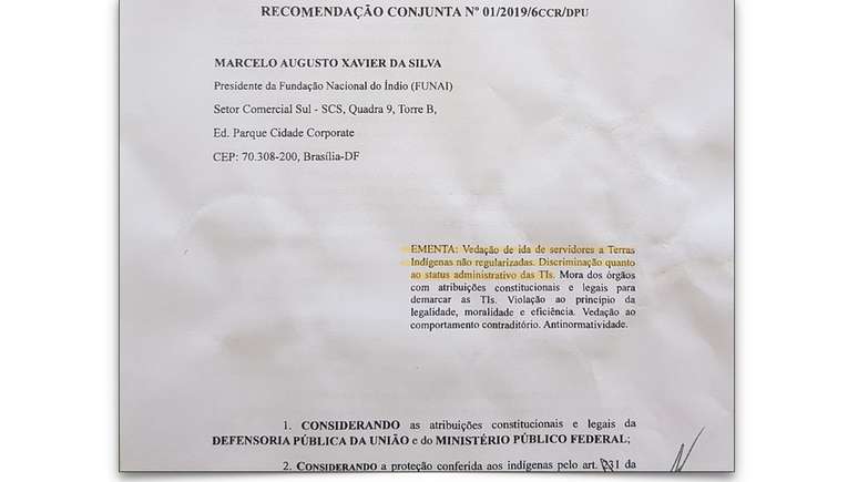 Documento de recomendação da PGR