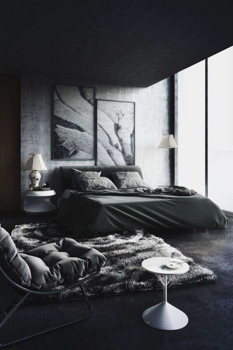 19. Cor preta e cinza para decoração de quarto moderno – Foto: Onechitecture