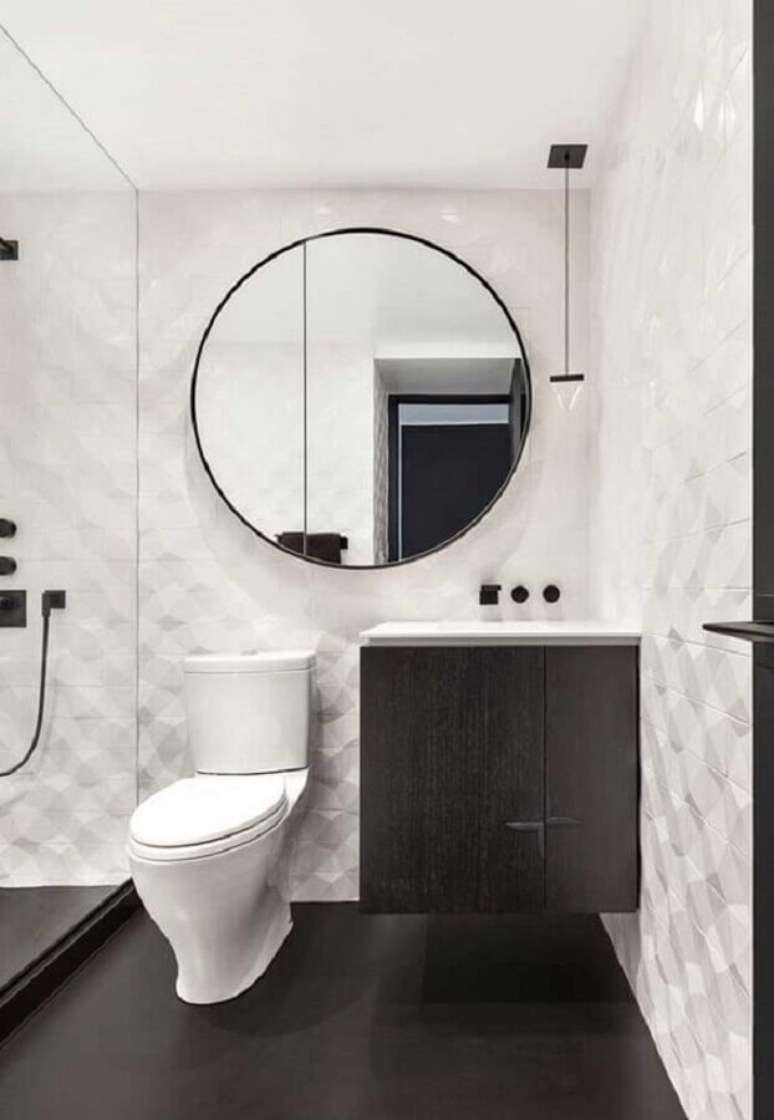 50. Decoração preta e branca para banheiro com revestimento 3D – Foto: Pinterest