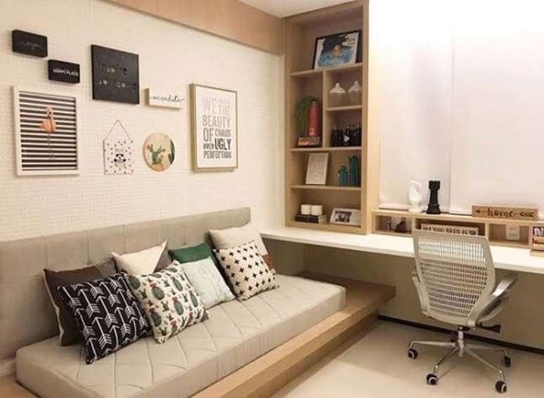 14. Como montar um lindo e funcional quarto escrit&oacute;rio planejado. Fonte: Jumaq