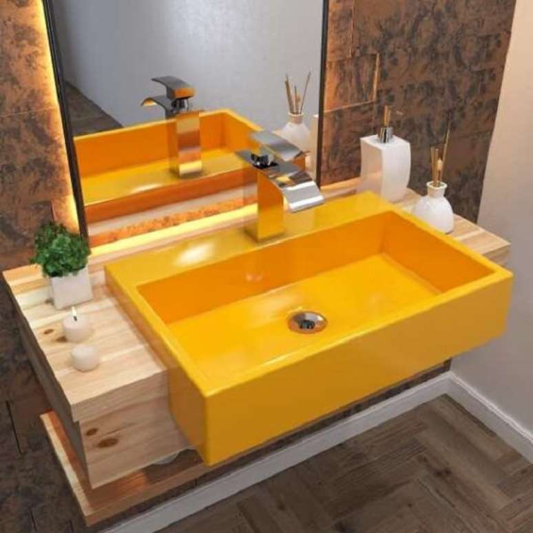 71. Modelo de cuba para banheiro de semi embutir colorida. Fonte: Pinterest