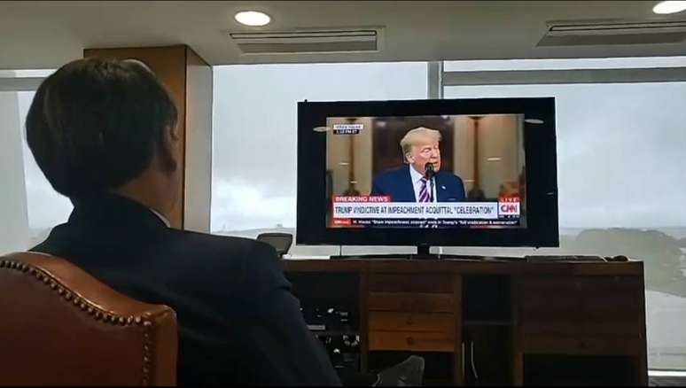 Bolsonaro acompanha discurso do presidente dos Estados Unidos, Donald Trump