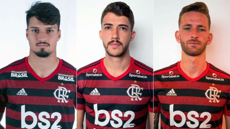 Thuler, Gustavo Henrique e Léo Pereira: opções da zaga (Fotos: Alexandre Vidal &amp; Marcelo Cortes / Flamengo)