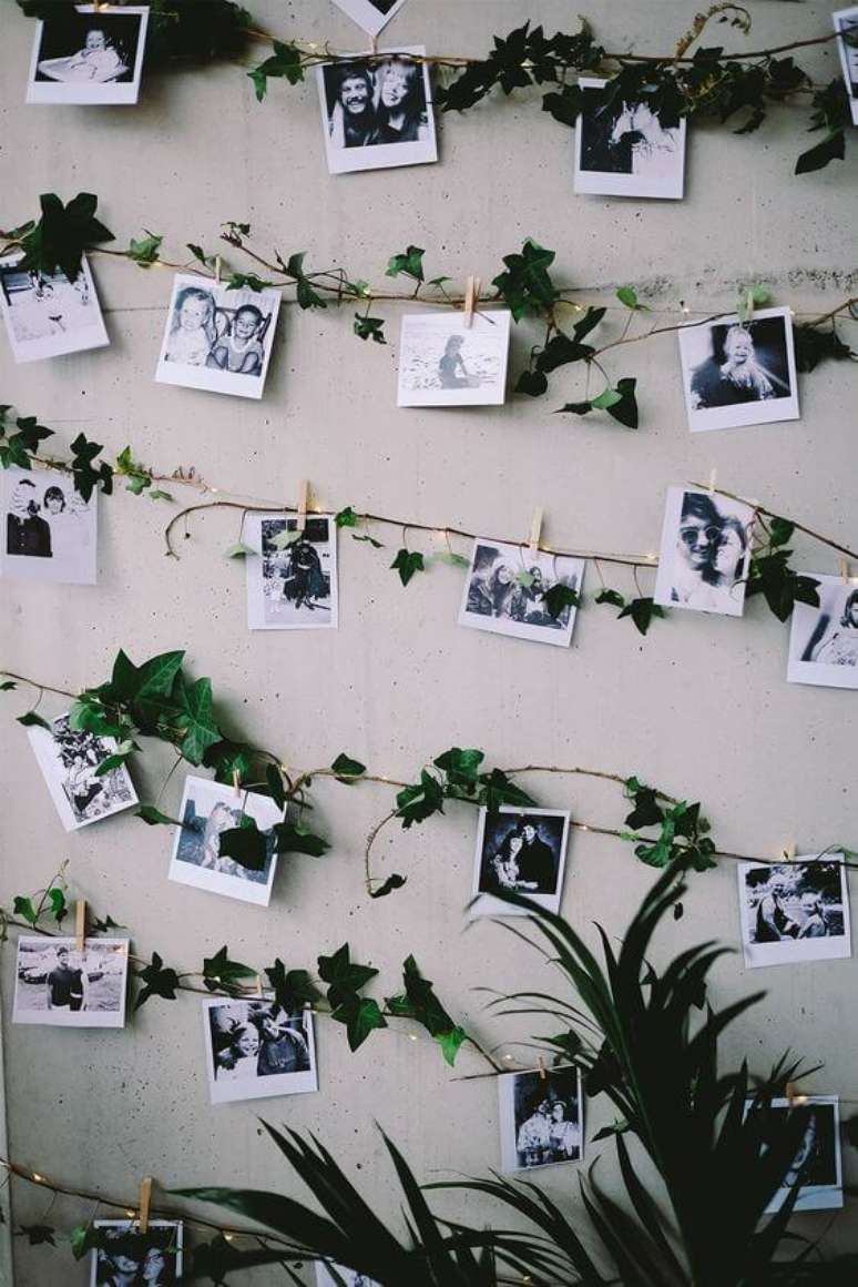 77. Varal de fotos com plantas na decora&ccedil;&atilde;o &ndash; Via: Pinterest