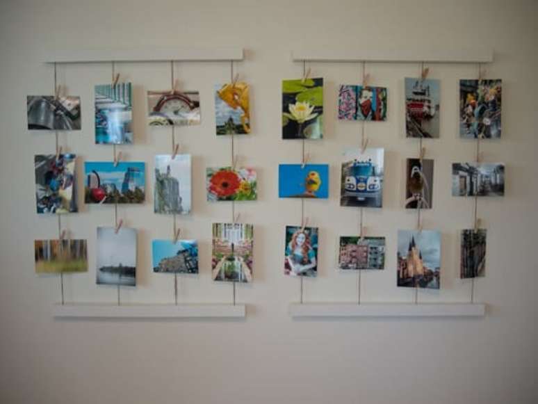 22. As fotos de paisagem t&ecirc;m tamb&eacute;m um alto poder decorativo no varal de fotos