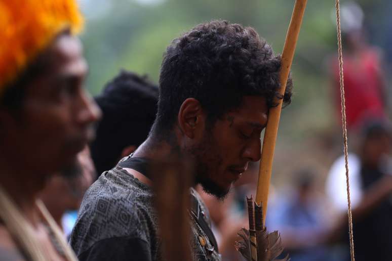 Índio da tribo Guarani Mbya durante protesto em São Paulo 
05/02/2020
REUTERS/Amanda Perobelli