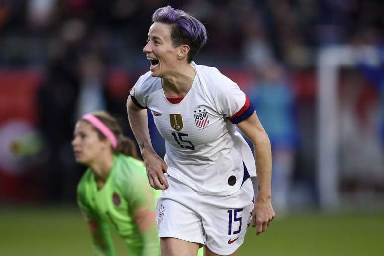 Megan Rapinoe comemora gol marcado contra o Canad&aacute; durante pr&eacute;-ol&iacute;mpico de futebol feminino
09/02/2020 Kelvin Kuo-USA TODAY Sports 