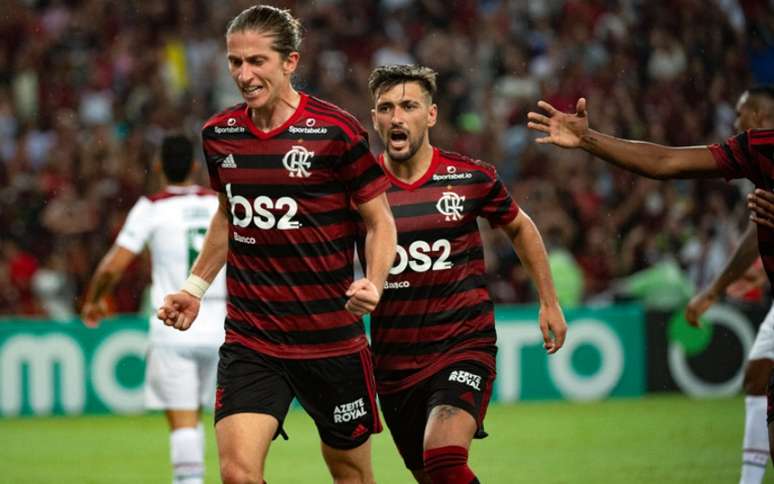 Filipe Luís marcou o seu primeiro gol após passe lindo e plástico de Gabigol (Foto: Alexandre Vidal / Flamengo)