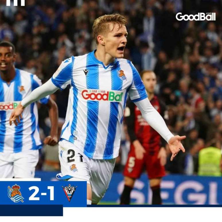 Odegaard marcou um dos gols (Foto: Reprodução / Twitter Real Sociedad)