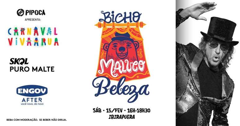 Alceu Valença e seu bloco &#034;Bicho Maluco Beleza&#034; saem neste Sábado (15) no Parque do Ibirapuera. 