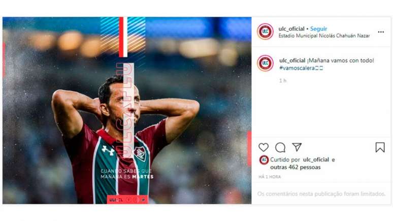 La Calera enfrenta o Fluminense nesta terça-feira (Foto: Reprodução/Instagram)