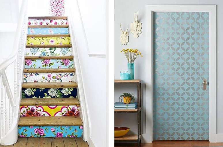7. A escada e a porta pode receber um acabamento especial de papel de parede divertido. Fonte Pinterest