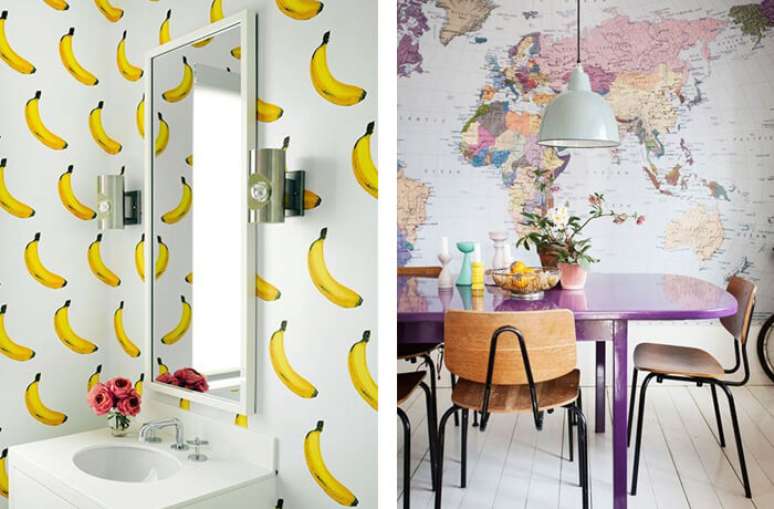 5. Que tal um papel de parede divertido com frutas ou Mapa Mundi? Fonte: Pinterest