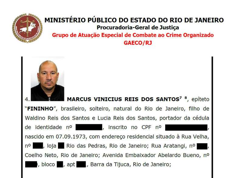 Marcus Vinicius Reis dos Santos, o Fininho, denunciado pelo MP-RJ