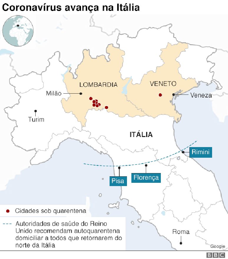 avanço do coronavirus na italia