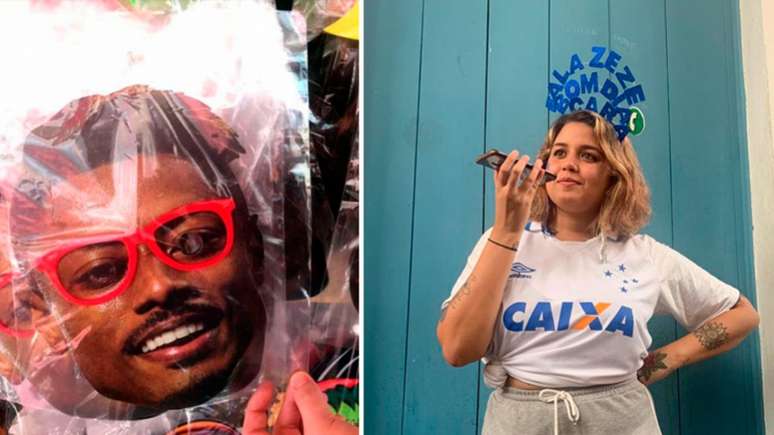 "Outro patamar" e "Fala, Zezé" foram memes lembrados pelos torcedores no Carnaval 2020 (Foto: Rodrigo Portella/Lance! / Arquivo Pesssoal: Mariana Sá)