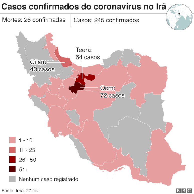 casos de coronavírus no Irã