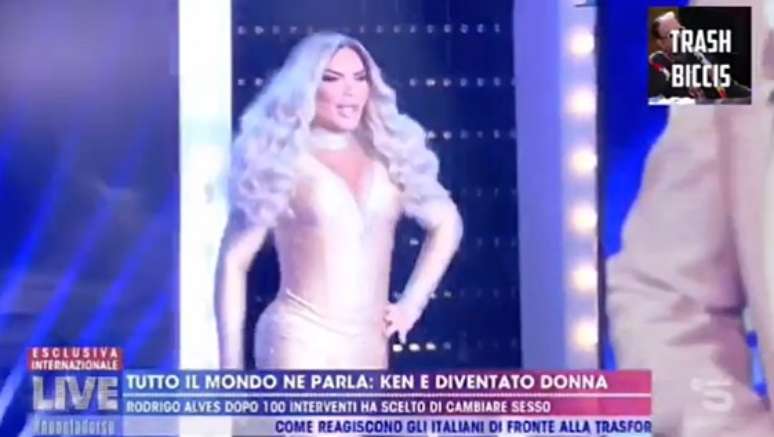 A trans brasileira na TV italiana: &#039;Ken se tornou uma mulher - Rodrigo Alves depois de 100 intervenções estéticas decide mudar de sexo&#039;