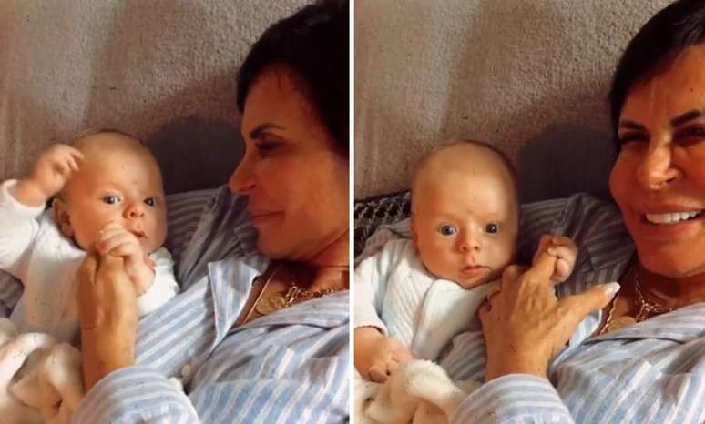 Gretchen com o neto Bento, de dois meses de vida.