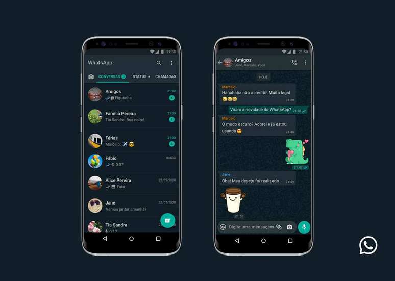 Modo escuro tem fundo cinza escuro em versão do WhatsApp