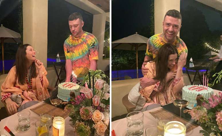 A atriz Jessica Biel realizou uma festa do pijama para festejar o aniversário junto com o marido, Justin Timberlake