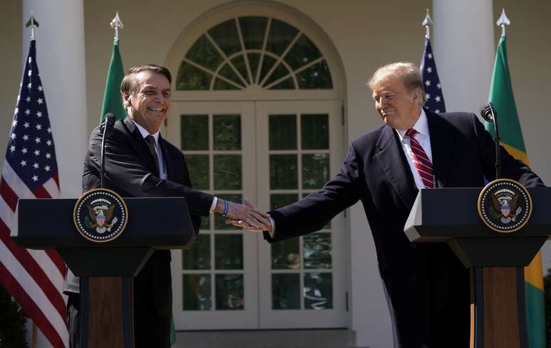 Presidente dos EUA, Donald Trump, e presidente Jair Bolsonaro na Casa Branca, em Washington
19/03/2019
REUTERS/Kevin Lamarque