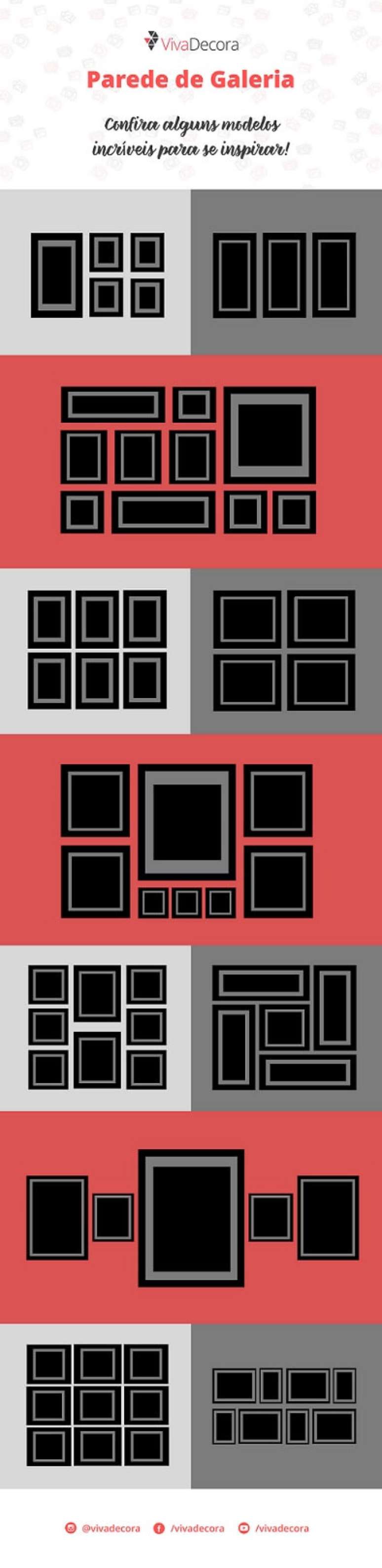 8. Inspire-se no nosso infogr&aacute;fico e aprenda a fazer uma decora&ccedil;&atilde;o de sala com parede de galeria