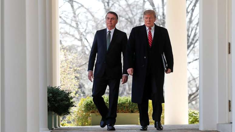 Bolsonaro e Trump em encontro em março de 2019; os dois compartilham agenda ideológica e métodos de fazer política