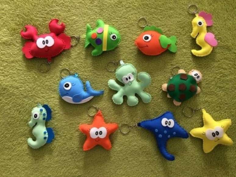 14. Animais do fundo do mar em formato de chaveiro de feltro. Fonte: Pinterest