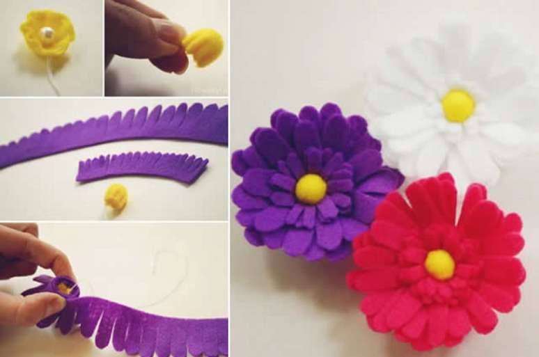 7. O chaveiro de feltro flor pode ser feito de diferentes cores. Fonte: Howjoyfu