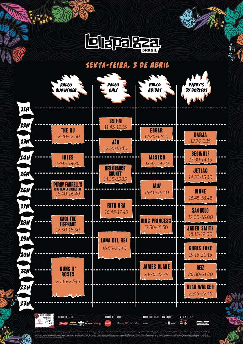 Confira o horário dos shows nos três dias de Lollapalooza