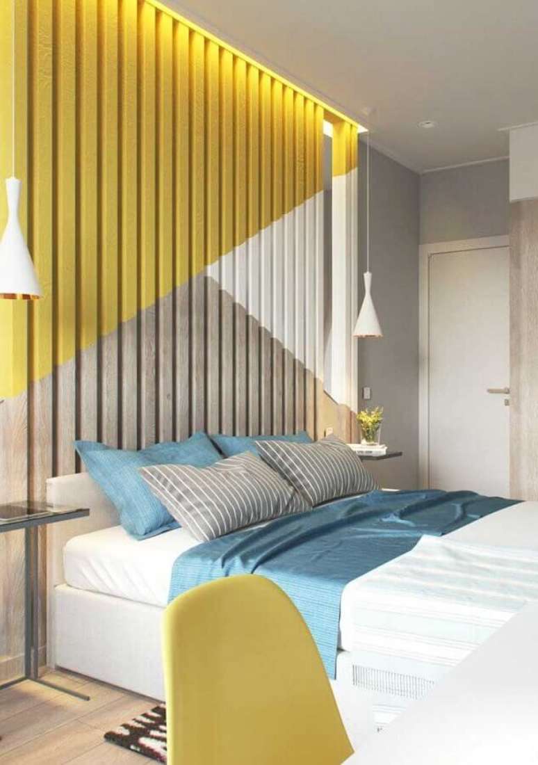 4. Invista na decoração de quarto amarelo e cinza com um estilo bem moderno – Foto: Pinterest