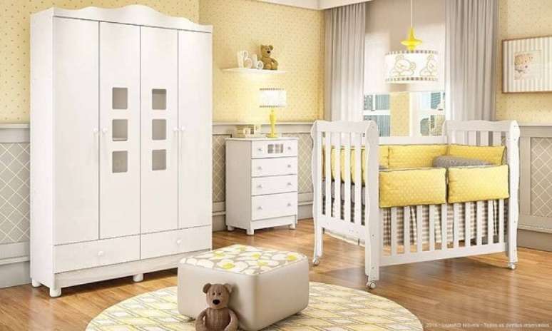 27. Saber equilibrar os tons em um quarto de bebê cinza e amarelo é muito importante – Foto: Lojas KD