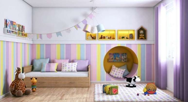 46. Piso cer&acirc;mico para quarto infantil. Fonte: Pinterest
