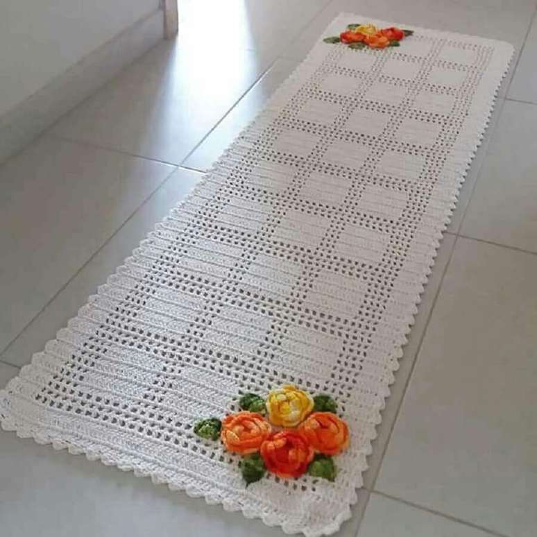 110. Rosa de croch&ecirc; para tapete de croch&ecirc; para cozinha passadeira Foto Pinterest