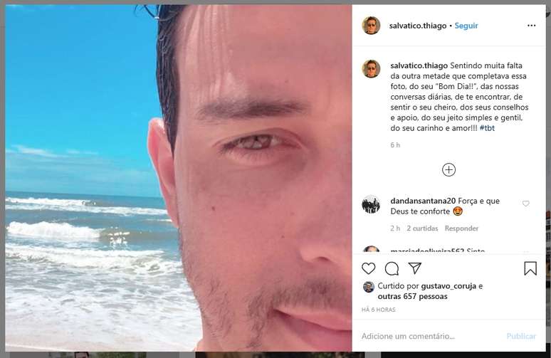 "É dor de amor", escreveu uma seguidora de Salvático ao comentar o post no qual ele confessa saudade de Gugu