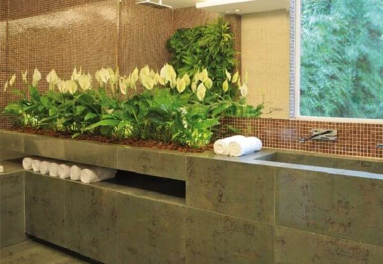 33- O Lírio da Paz decora o ambiente luxuoso do banheiro. Fonte: Decorar Sustentável