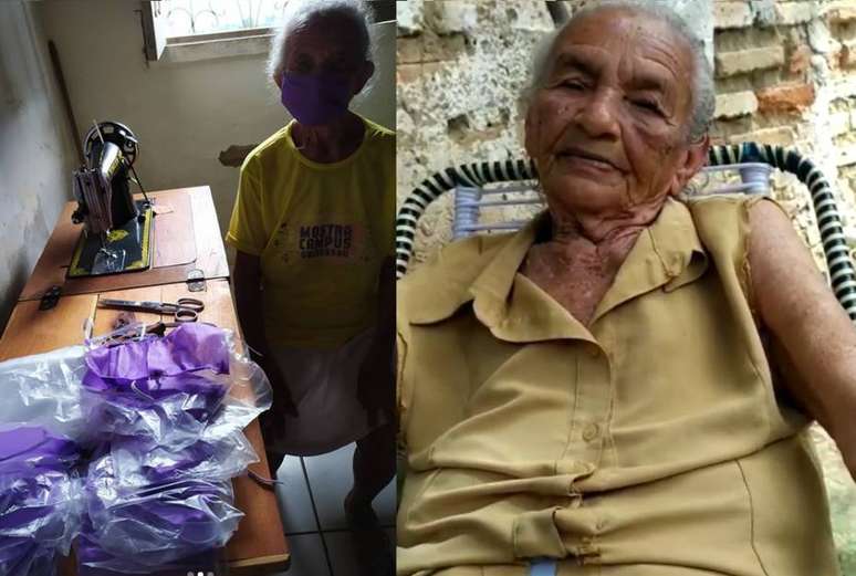 Bernarda Alves da Costa, de 87 anos, costurou cerca de 20 máscaras em um dia