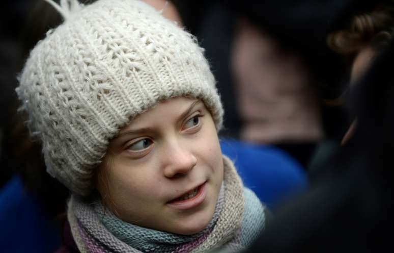 Greta Thunberg durante protesto em Bruxelas 5/3/ 2020 REUTERS/Johanna Geron