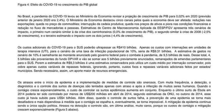 Documento oficial do Ministério da Saúde ao Ministério da Economia